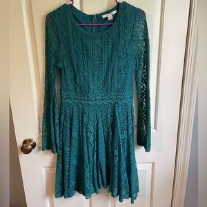 Teal Long Sleeve Lace Dress